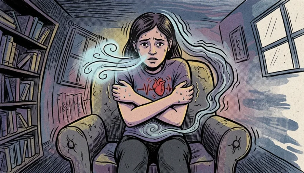 woman displaying physical symptoms of anxiety attack