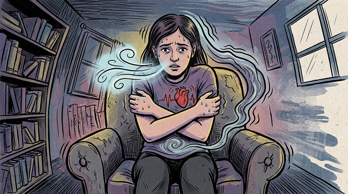 woman displaying physical symptoms of anxiety attack