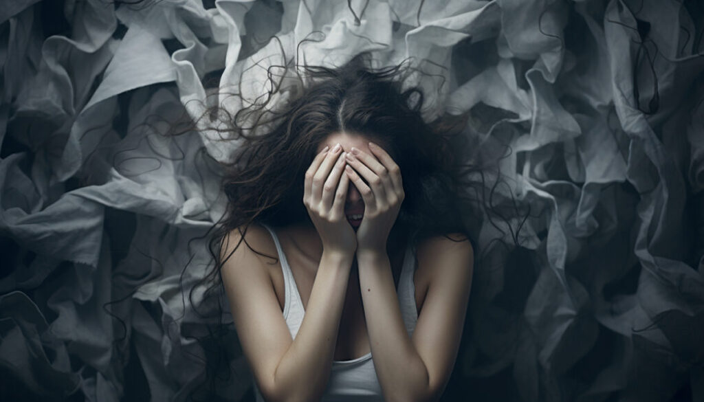 woman covering her face