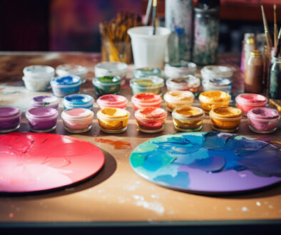 paints, paint plates, and paint brushes